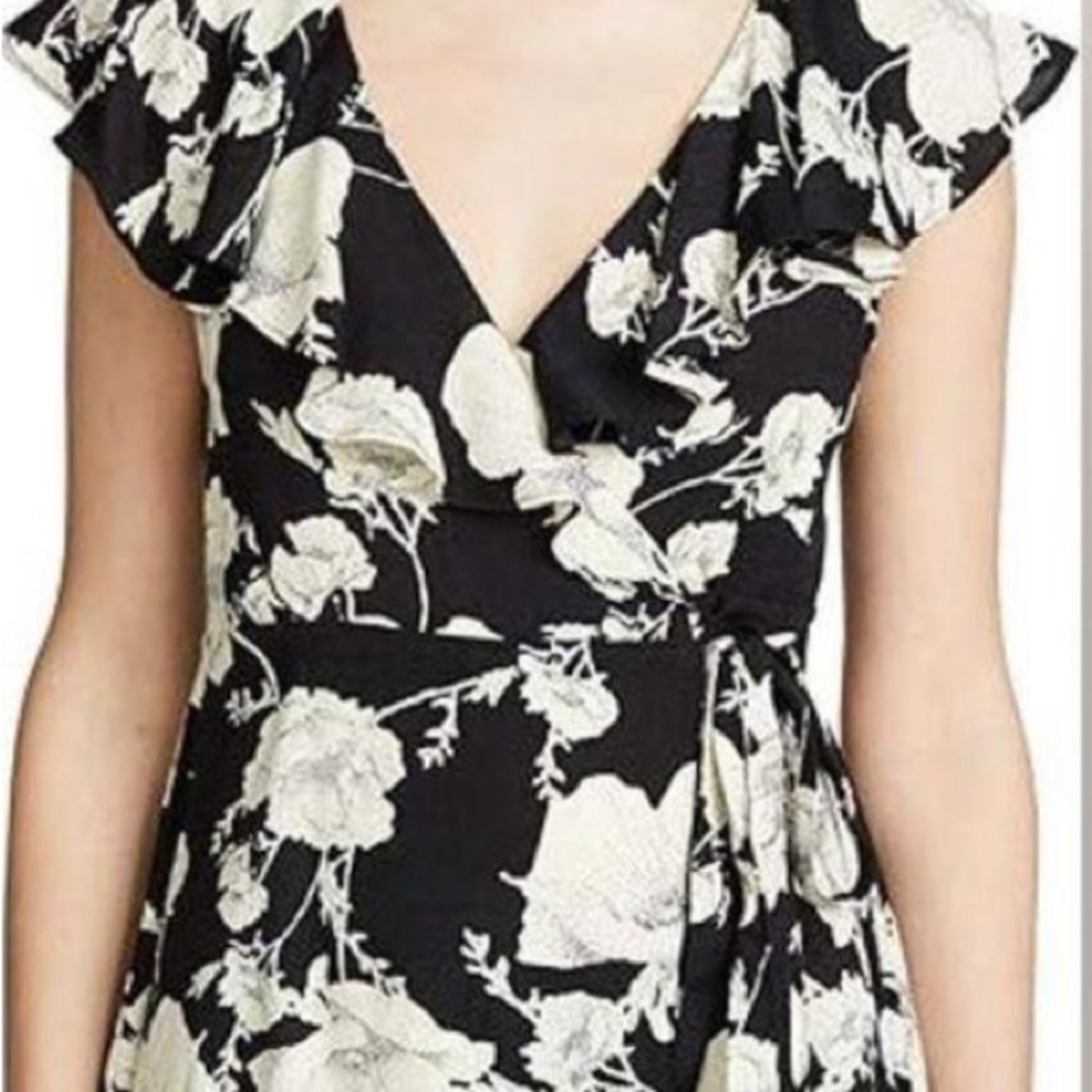 Free People Black and Cream Ruffled Wrap Sundress
